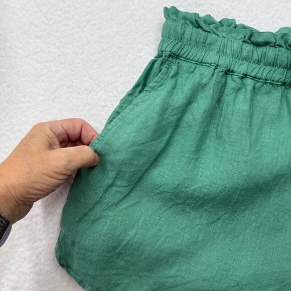 Faherty Laguna 100% Linen Elastic Tie Waist Shorts Pockets Green Beachy Womens S - Picture 3 of 10